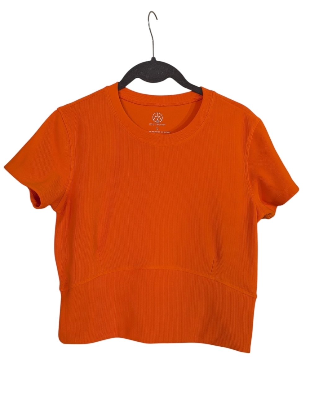 Move Theology Bright Orange Ribbed Crop Top | Athletic Stretch Tee Size L - Picture 3 of 6